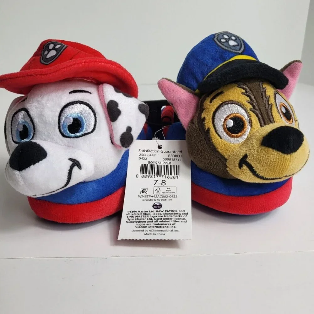 Paw Patrol Kids Slippers Chase Marshall Plush Puppy Dog Sz 7/8 Nickelodeon New - Picture 10 of 16